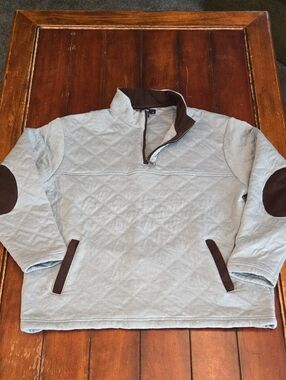 Daniel Cremieux Light Gray Quilted Zip-Up Sweater with Brown Trim